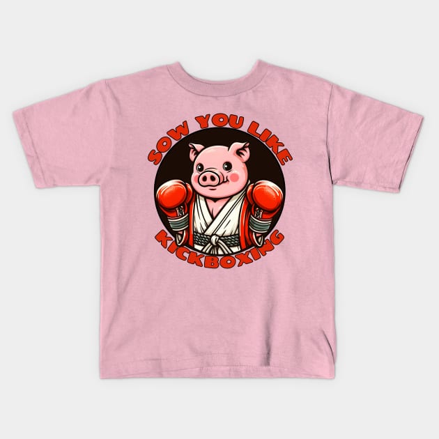 Kickboxing pig Kids T-Shirt by Japanese Fever